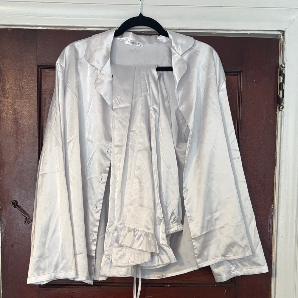 Luxurious Satin Pajama Set in White